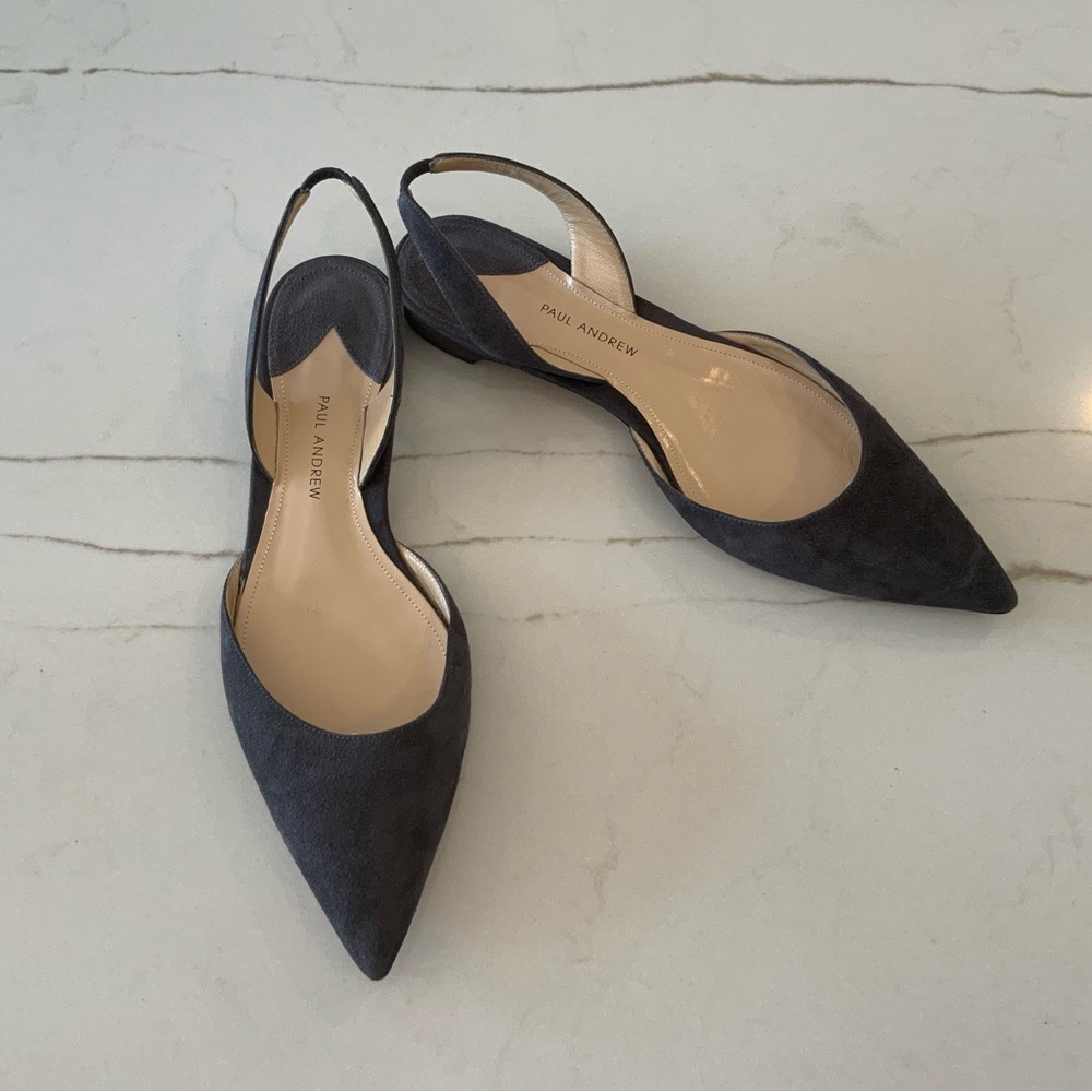 PAUL ANDREW Dark Grey Suede Rhea 15 Slingback Flats